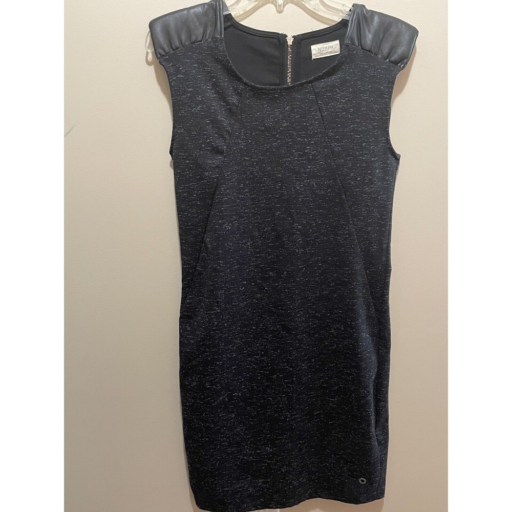 Numph Space Dye Sheath Dress Size Small Faux Vegan Leather Shoulder Back Zip